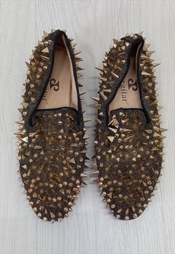 Piergitar Loafers Black Gold Spike Stud 