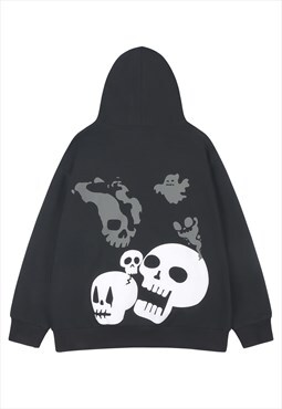 Skeleton print hoodie Gothic pullover punk jumper in black