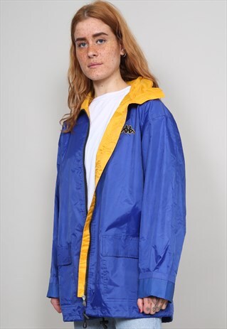 VINTAGE 90'S KAPPA BLUE/YELLOW OVERSIZED SHELL JACKET