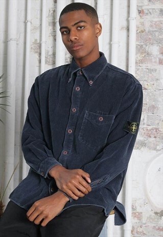 VINTAGE STONE ISLAND JUMBO CORDUROY CORD SHIRT NAVY BLUE