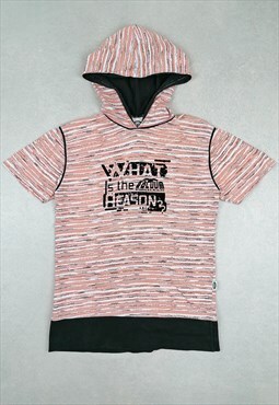 Y2K Hodded T-shirt Skater Rave Stripes Orange White Black