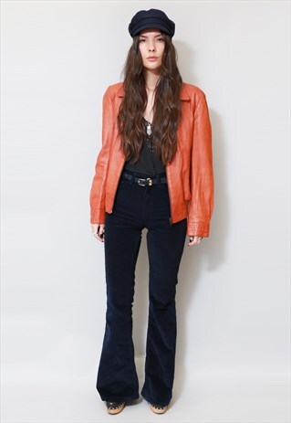 VINTAGE 1970'S ORANGE LEATHER BOMBER JACKET