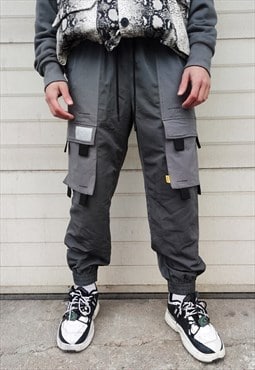 Cargo pocket joggers straight fit beam utility overalls grey