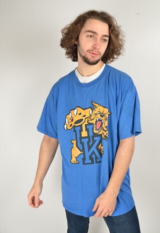 VINTAGE TIGER MASCOT USA GRAPHIC PRINT T-SHIRT IN BLUE