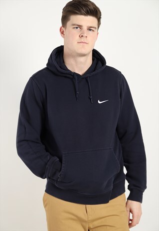 VINTAGE NIKE SMALL LOGO HOODIE NAVY BLUE