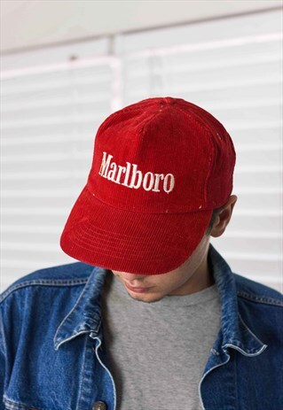 VINTAGE MARLBORO CORDUROY RACING CAP HAT LOGO 90S 2.8