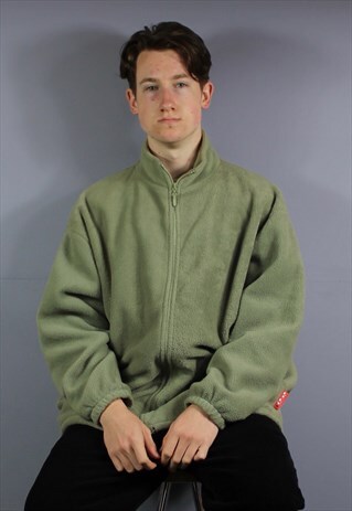 VINTAGE LILY SPORT FLEECE JACKET IN GREEN WITH POCKETS. SIZE