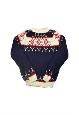 Vintage Knitwear Sweater Scandi Pattern Navy/White Ladies M