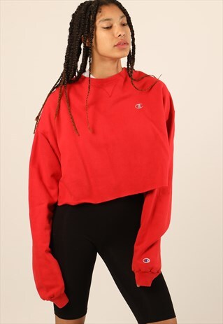 VINTAGE CHAMPION EMBROIDERED LOGO CROPPED SWEATSHIRT