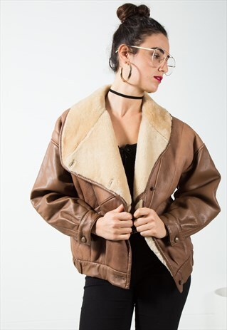 VINTAGE 80S LEATHER SHEEPSKIN JACKET / S124