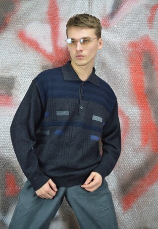VINTAGE GREY CLASSIC 80'S WOOL GRAPHIC SWEATSHIRT