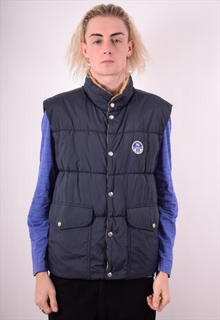 NORTH SAILS MENS VINTAGE PADDED REVERSIBLE GILET XL BLUE 90S