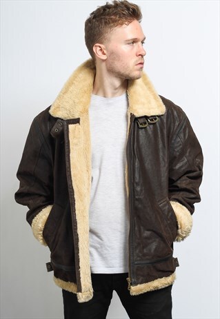 VINTAGE LEATHER AVIATOR FLEECE SHEEPSKIN JACKET COAT