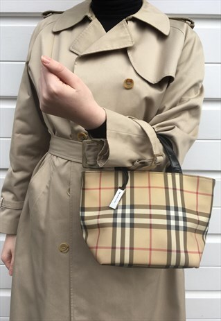WOMENS 90S Y2K BURBERRY HANDBAG IN BEIGE NOVA CHECK PATTERN
