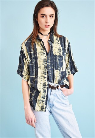 90'S RETRO ABSTRACT PRINT OVERSIZED SHIRT BLOUSE TOP