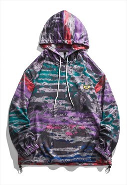 Tie-dye print hoodie gradient skater pullover in purple