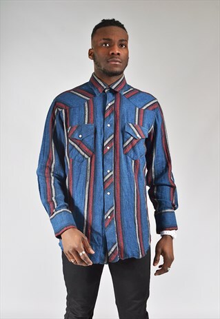 VINTAGE WRANGLER DARK BLUE STRIPED SHIRT