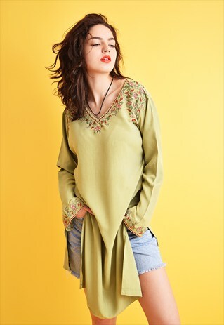 80'S BOHO HIPPIE FESTIVAL SARI INDIAN TUNIC DRESS TOP
