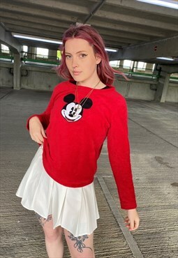 Vintage 90s Disney Mickey Mouse Red Plush Sweatshirt