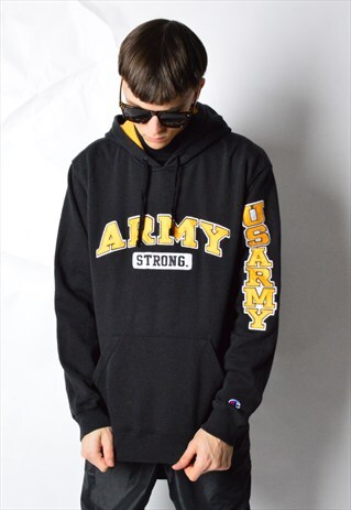 VINTAGE 90S BLACK ARMY CHAMPION HOODIE