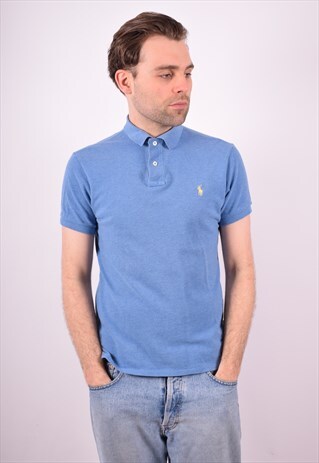 POLO RALPH LAUREN MENS VINTAGE POLO SHIRT MEDIUM BLUE 90S
