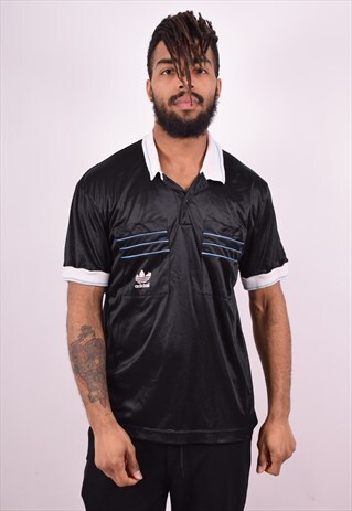 ADIDAS MENS VINTAGE POLO SHIRT MEDIUM BLACK 90'S