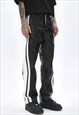 FAUX LEATHER TRACK PANTS STRIPED RUBBER TROUSERS WHITE BLACK