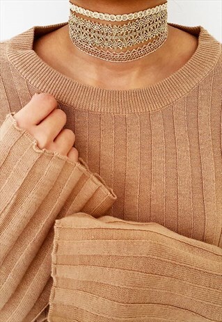 TRIPLE METALLIC LACE CHOKER - GOLD