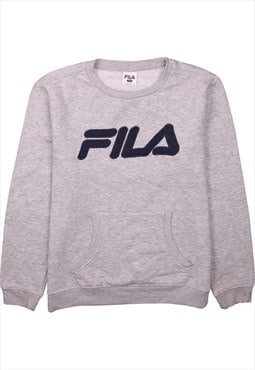 Vintage 90's Fila Sweatshirt Spellout Crew Neck Grey Large