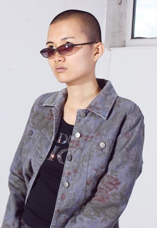 VINTAGE ARMANI JEANS GREY FLORAL DENIM JACKET