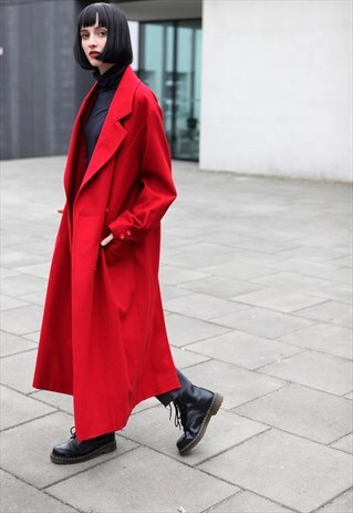 VINTAGE OVERSIZE RED COAT VIRGIN WOOL OVERCOAT