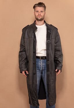 Vintage 90's Men Leather Sheepskin Coat in Dark Grey