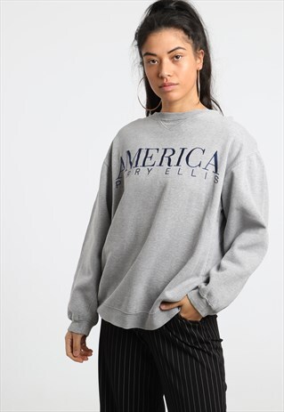 90S PERRY ELLIS EMBEROIDERED SPELL OUT SWEATSHIRT