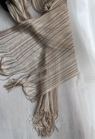 RETRO PASTEL BEIGE FRINGE SCARF / SCARVE 