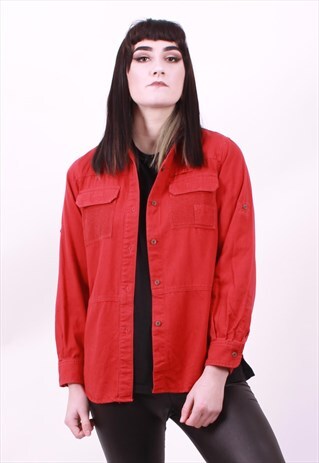 VINTAGE 90'S RED COTTON BOYFRIEND SHIRT SIZE SMALL