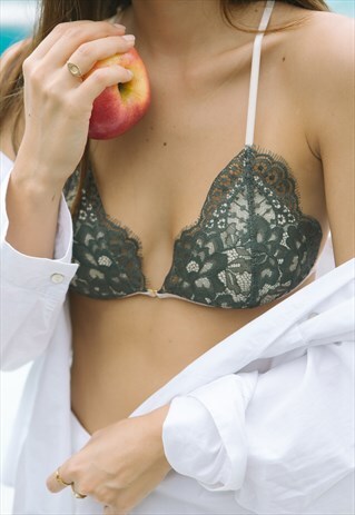 SAASHA OLIVE GREEN AND NUDE RACERBACK LACE PADDED BRALETTE