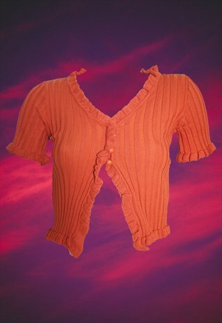CROP RIB KNIT CARDIGAN IN BURNT ORANGE