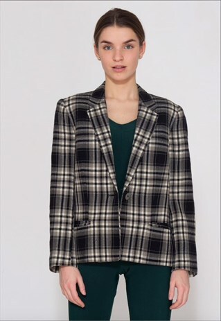 VINTAGE BLACK BEIGE DANA TARTAN CHECKERED BLAZER JACKET