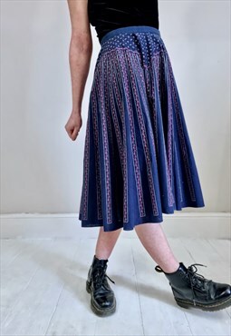 Vintage 80's Blue Handmade Cotton Circle Skirt