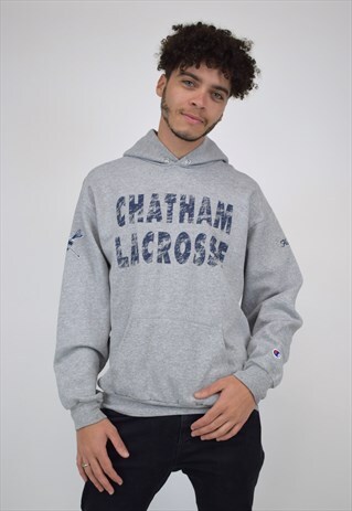 VINTAGE 90'S CHAMPION CHATHAM LACROSSE GREY HOODIE