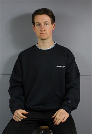 VINTAGE REEBOK SWEATSHIRT IN NAVY BLUE WITH EMBROIDERED SPEL