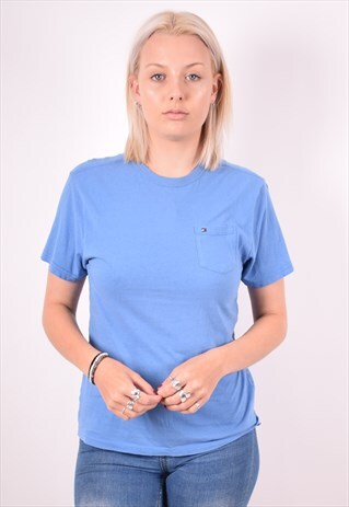 TOMMY HILFIGER WOMENS VINTAGE T-SHIRT TOP MEDIUM BLUE 90S