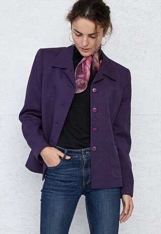VINTAGE PURPLE BUTTON CLOSURE BLAZER JACKET