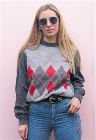VINTAGE ADIDAS ARGYLE CHECKED GOLF JUMPER