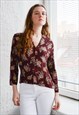 VINTAGE MAROON ROSE PRINT BLOUSE