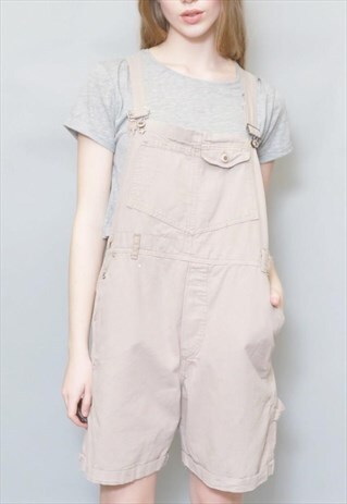 VINTAGE 1990'S SANDY BEIGE SHORTS DENIM DUNGAREES
