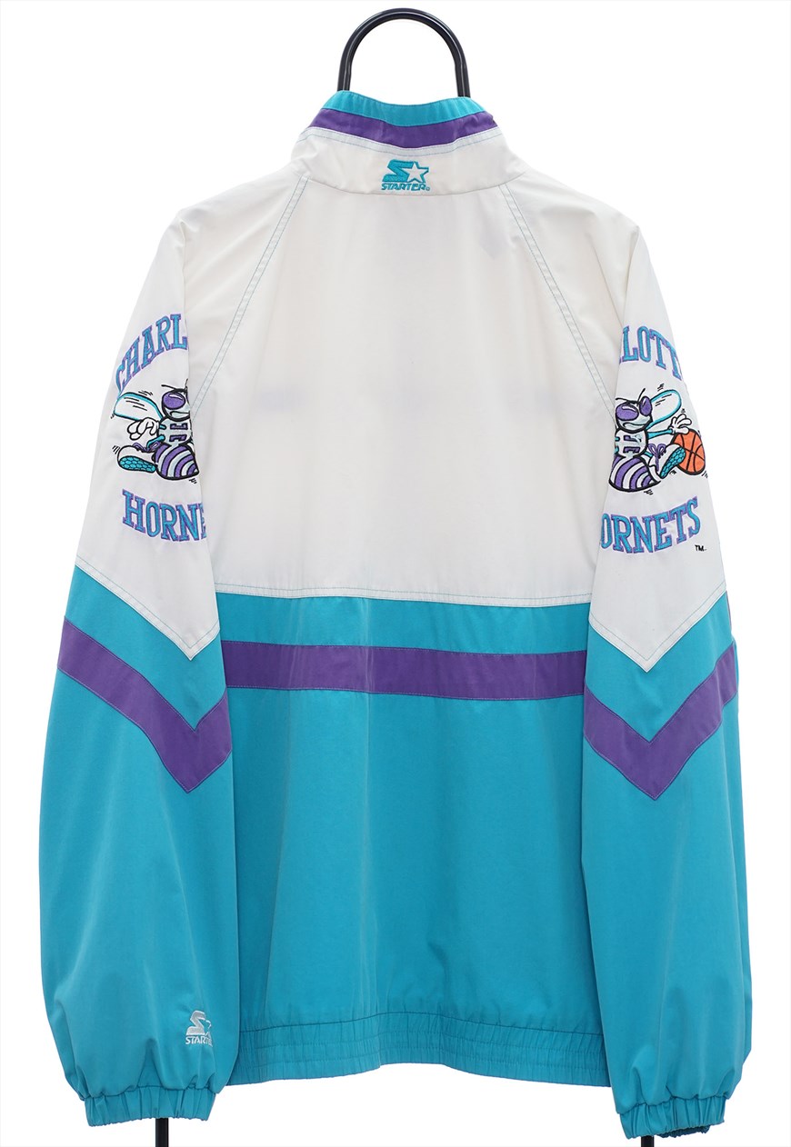 Vintage 90s Nylon Colour-Block Purple Starter Charlotte Hornets NBA 1/2 Zip Hooded Windbreaker Jacket - Medium– Domno Vintage