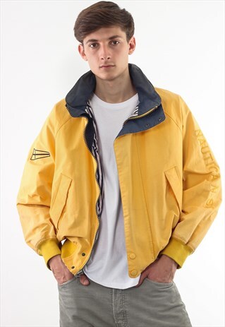 VINTAGE NAUTICA WINDBREAKER BOMBER 90S YELLOW BIG LOGO
