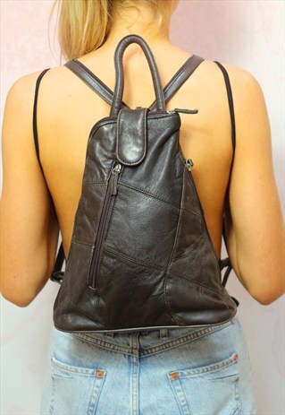 1990S VINTAGE DARK BROWN REAL SOFT LEATHER BACKPACK