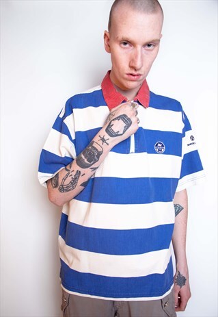 VINTAGE 90S STRIPED COTTON POLO SHIRT ID:4154